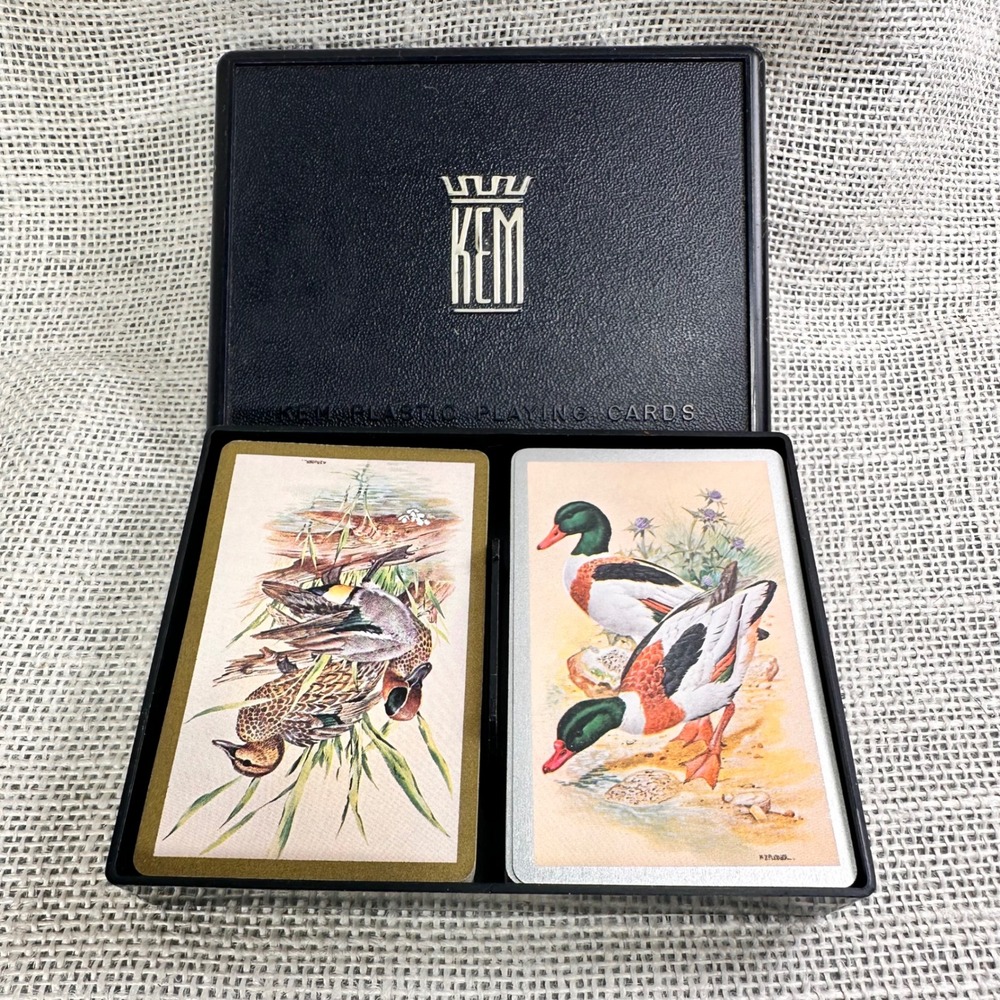 Vintage Congress Cel-U-Tone Duck Playing Cards 2 Decks KEM Plastic Case